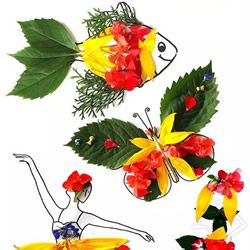 树叶和花瓣贴画制作图片 鲜花叶子拼贴画diy