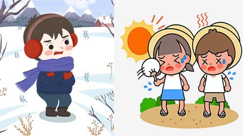 请你比较一下这两边的小朋友,说一说他们的相反之处在哪里?