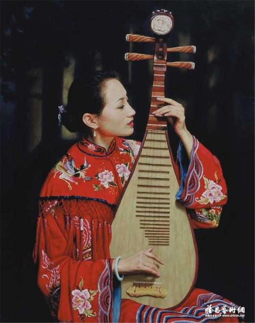 油画作品弹琵琶的美人