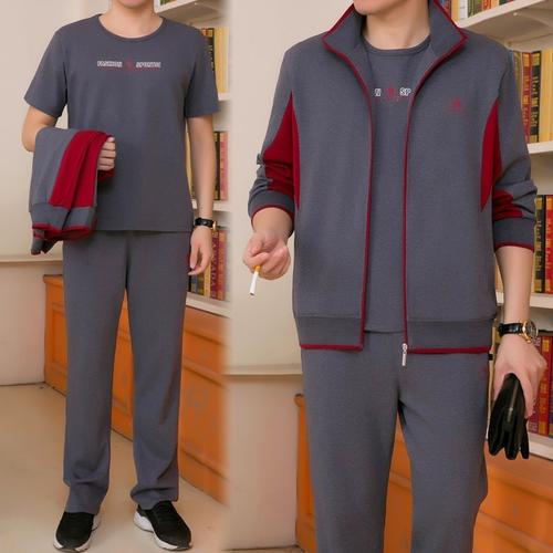 运动服装休闲中年跑步宽松大码时尚卫衣外套405060岁休闲套装三件套