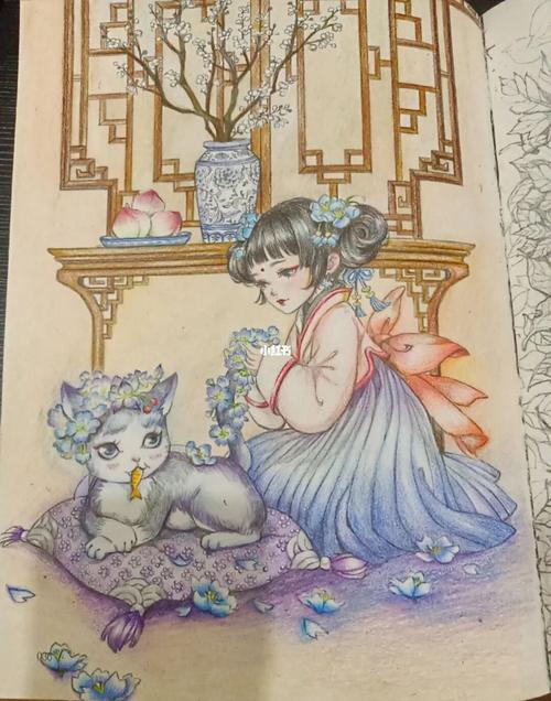 古戈力间花寻影线稿填色_填色_彩铅_文化_绘画