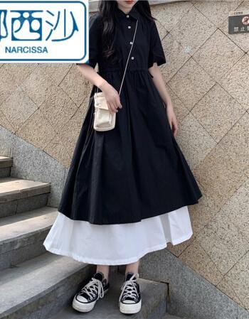 新款高腰显瘦森系长夏天裙子自制黑色高贵骨感衣服女美少女大学生舒服