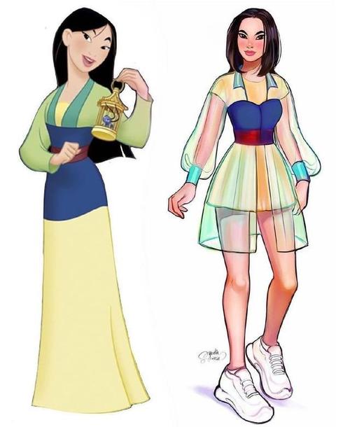 换装后的迪士尼公主,爱丽儿公主甜美优雅,花木兰变运动风少女