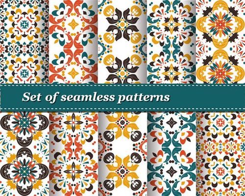 民族藏族特色花纹波西米亚风格纹理背景 ai矢量设计素材 (4)