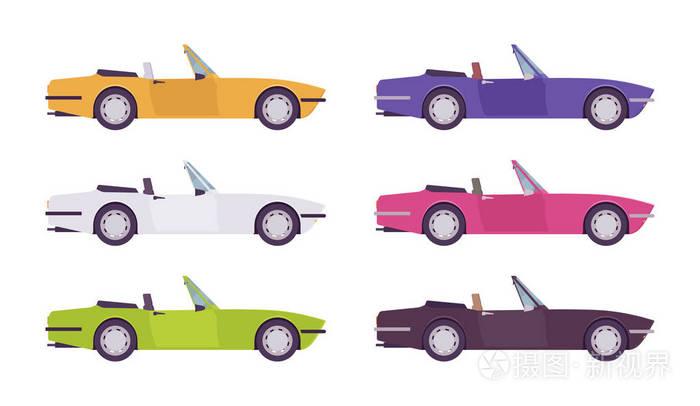 明亮的颜色设置敞篷跑车插画-正版商用图片06stna-摄图新视界