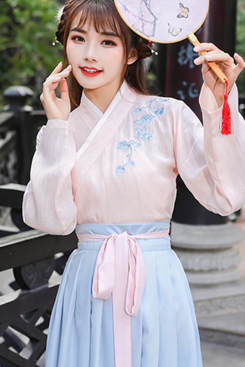 2018夏季新款魏晋风改良交领汉服古装服装女装日常汉元素学生齐腰襦裙