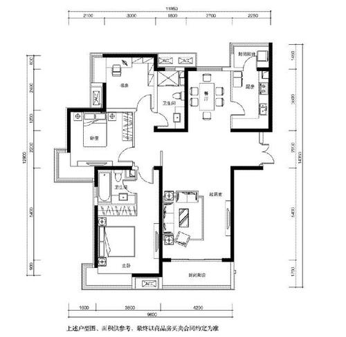 唐山雅颂居户型图 c户型158.08平米三室两厅两卫