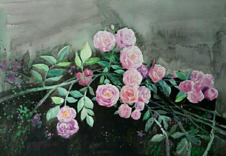 爱尚水彩绘画美学馆静物画作品《水彩画《蔷薇的期盼》》
