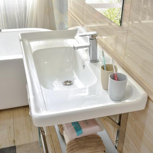 支架陶瓷一体洗漱台椭圆洗手池卫生间挂墙式洗脸盆厕所悬挂洗面盆