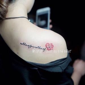 默悠悠原创 小清新英文字母防水女 水彩花朵持久肩膀锁骨纹身贴纸