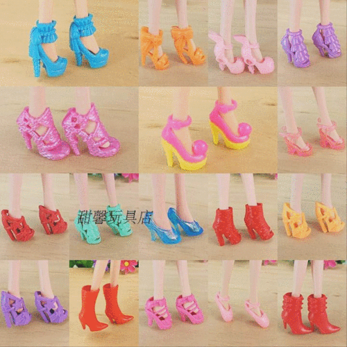 芭比娃娃20双芭芘娃娃鞋子水晶高跟鞋可儿公主素体裸娃配件玩具商品
