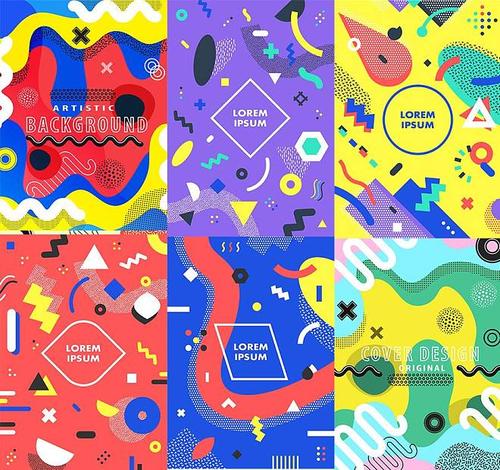 7款时尚渐变孟菲斯元素背景ai矢量分层素材 .