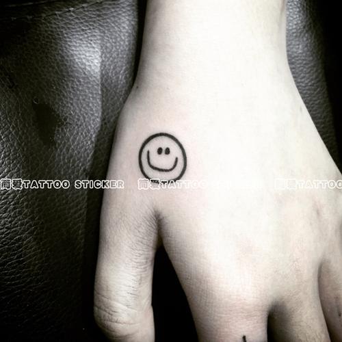 虎口纹身贴笑脸图案防水男女持久手指黑白简约小清新权志龙同款潮