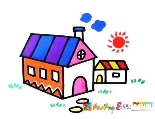 漂亮小房子的画法涂色手绘_小房子简笔画图片