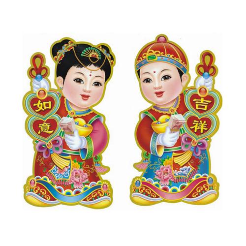 批发供应 过年装饰喜庆立体金童玉女门贴 招财童子年画门贴定做