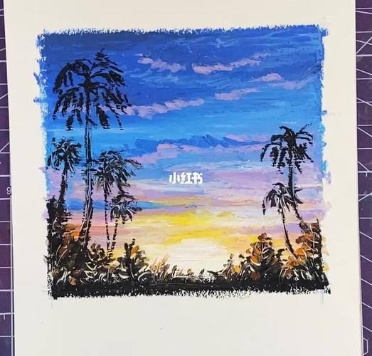 油画棒|ins风景小稿92日落余晖09图文教程_教程_油画棒_夕阳_风景