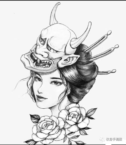 纹身图案 艺妓纹身手稿 美人艺伎纹身素材 纹身图案
