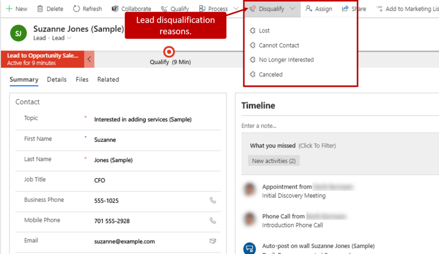 on the command bar, select  disqualify, and then, on the menu