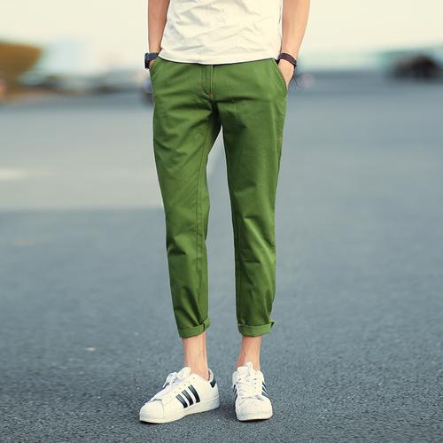 绿色裤子男_裤子男韩版潮_男裤子2013新款夏_ 浅绿色