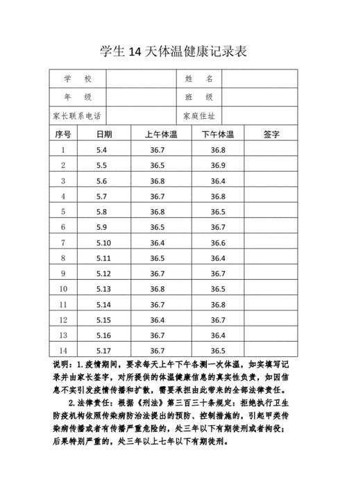 学生14天体温健康记录表.doc 1页