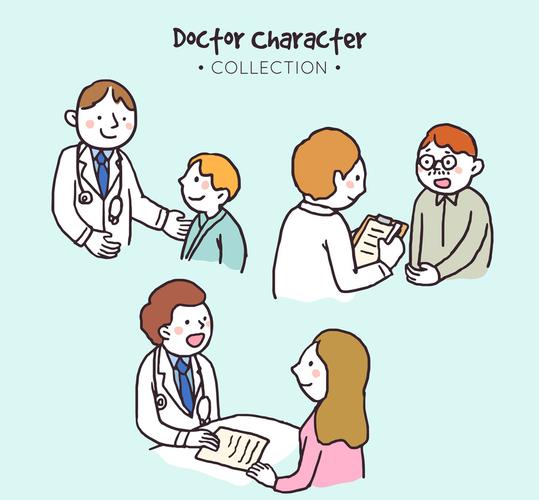 3组手绘医生和患者矢量素材