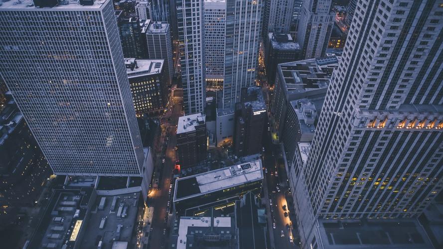 壁纸 顶视图城市,摩天大楼,黄昏 3840x2160 uhd 4k 高清壁纸, 图片