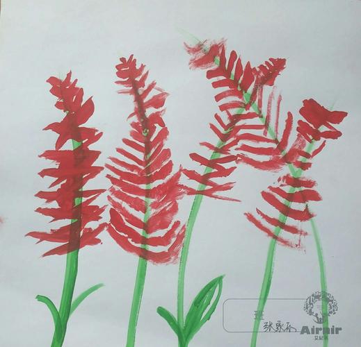 水粉画《一串红》
