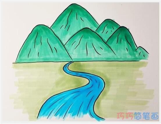 山川河流简笔画怎么画带步骤图彩色大家一起画一画祖国的山川和河流哦