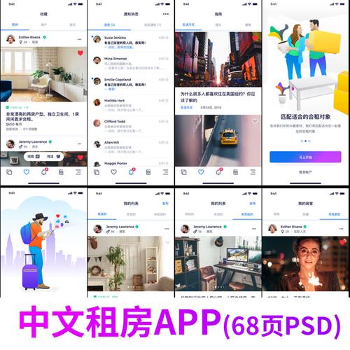 中文中介租房出租合租广告服务手机app界面ui设计素材