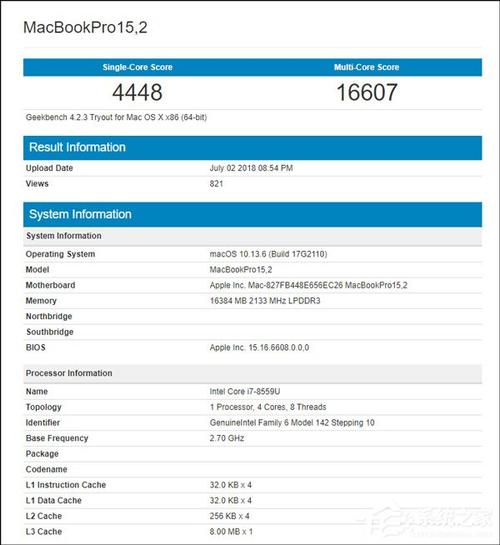 首发i7-8559u!2018款苹果macbook pro跑分首曝光