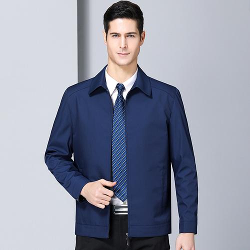 正品男装秋装商务休闲爸爸中年男士夹克衫格子中老年外套男装翻领免烫