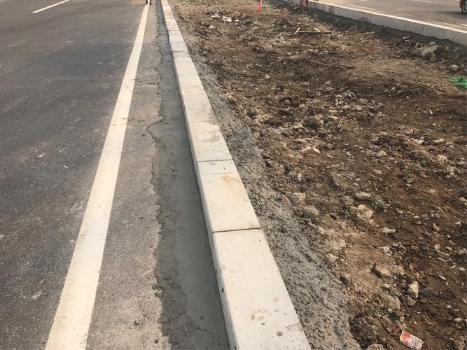 南侧起点处中央分隔带侧石浇筑后跄混凝土