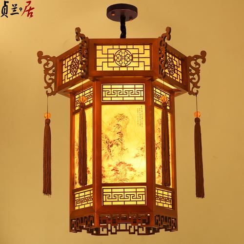 中式仿古风实木宫灯寺庙祠堂长廊复古建筑六角灯笼中国风宫廷吊灯