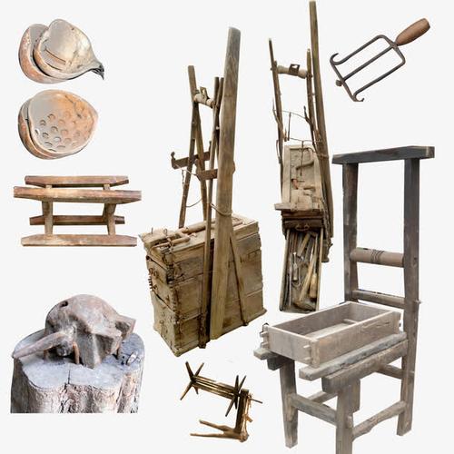 作坊工具图片,百工工具,漏粉瓢,铁砧子,绳车子,绕绳器,焗锅碗,豆腐