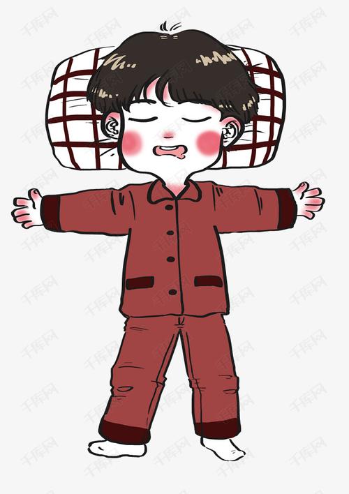 世界睡眠日红色睡衣睡得很香的卡通男孩