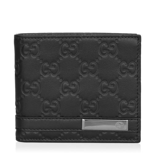 gucci/古驰 黑色 男士黑色牛皮双g logo银色标志压花