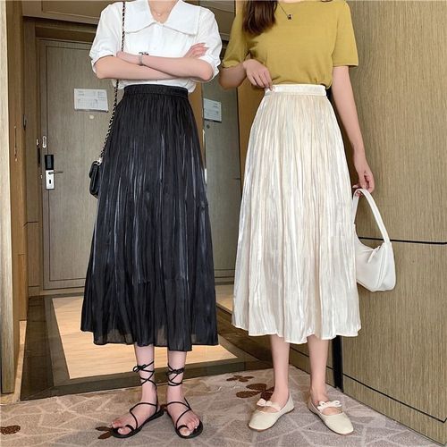 150个子穿长裙长度,150小个子穿衣长度表 150小个子长裙夏仙女光泽感半身裙女2021新款高腰中长