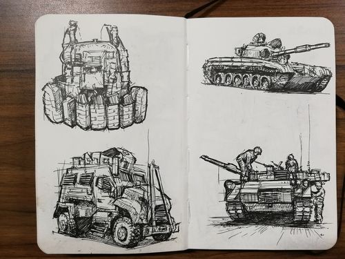 找网上自己喜欢的一些原始小建筑和装甲车辆机械照片作参考来练习速写