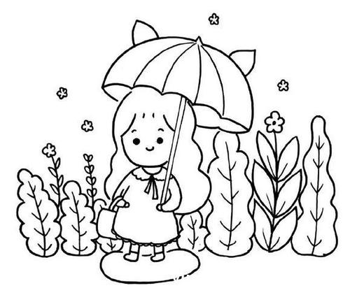 打着小伞可爱的小女孩简笔画教程图片
