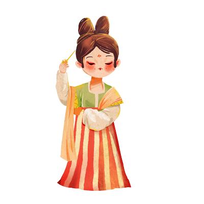 古风人物绿色手绘古风唯美中国风汉服女子人物元素png素材古风人物