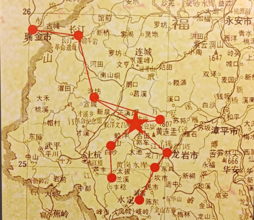 闽西苏区革命根据地电话线路分布图 为了加快发展,福建省苏维埃政府