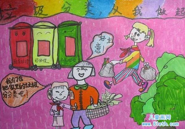 三年级垃圾分类儿童画图片:垃圾分类从我做起