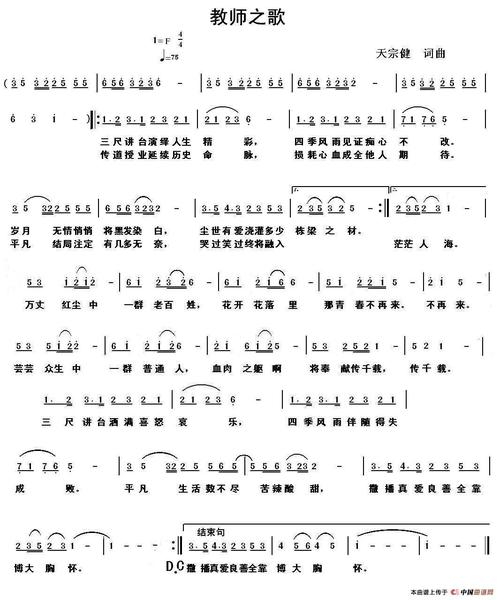 《教师之歌(天宗健词曲)》 简谱