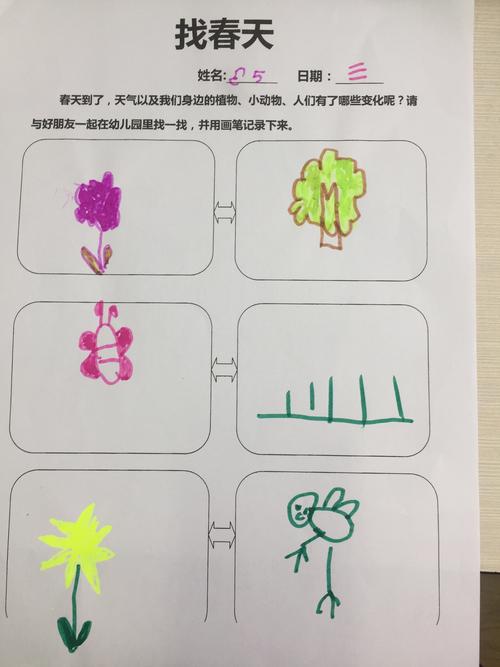 在幼儿园找一找春天的景色,我们制作的调查表!