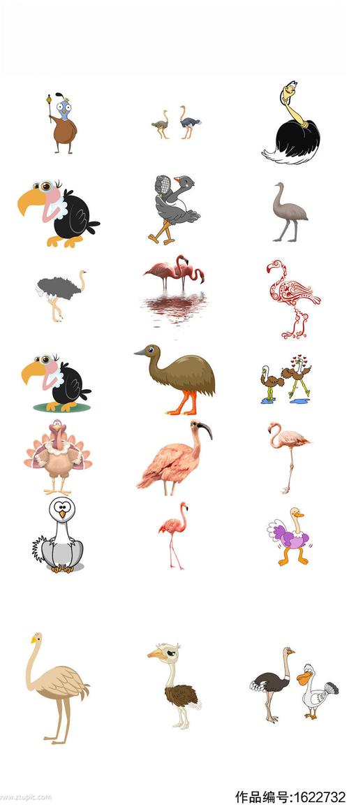 动物卡通鸵鸟形象设计素材