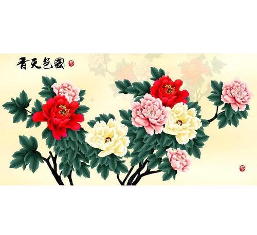 diy钻石画 3d钻石绣贴钻画十字绣国色天香 花开富贵牡丹圆钻批发