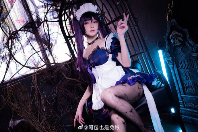 【cos正片】原神莫娜cos同人女仆,黑丝的迷人诱惑 cn阿包也是兔娘