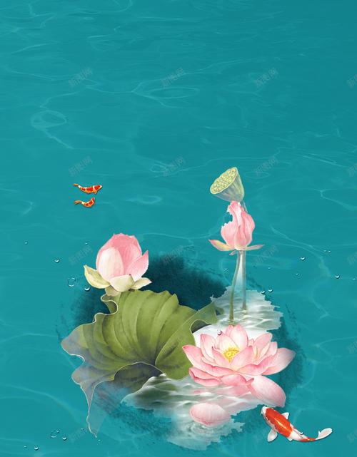 初夏荷花唯美手绘psd高清背景_新图网 https://ixintu.