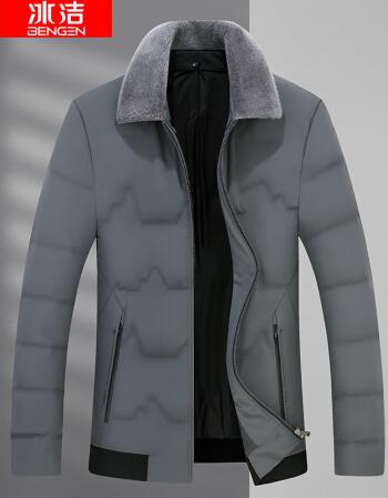 冰洁男装男款羽绒服短款冬季毛领轻薄中老年男士白鸭绒外套新款男式