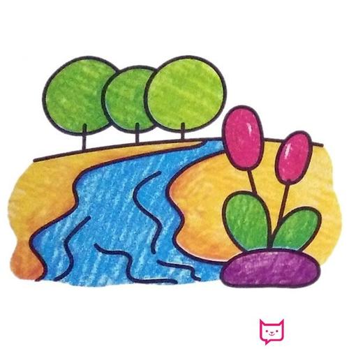 河畔风景简笔画图片,美丽的河畔